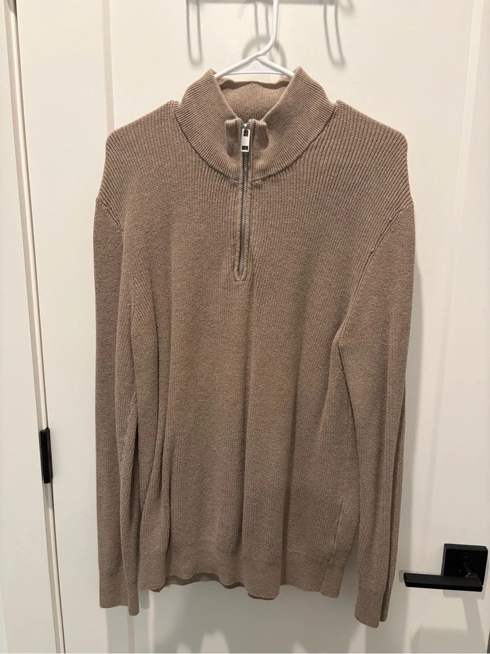 H&M Men's Zip Mock Neck Sweater in Taupe